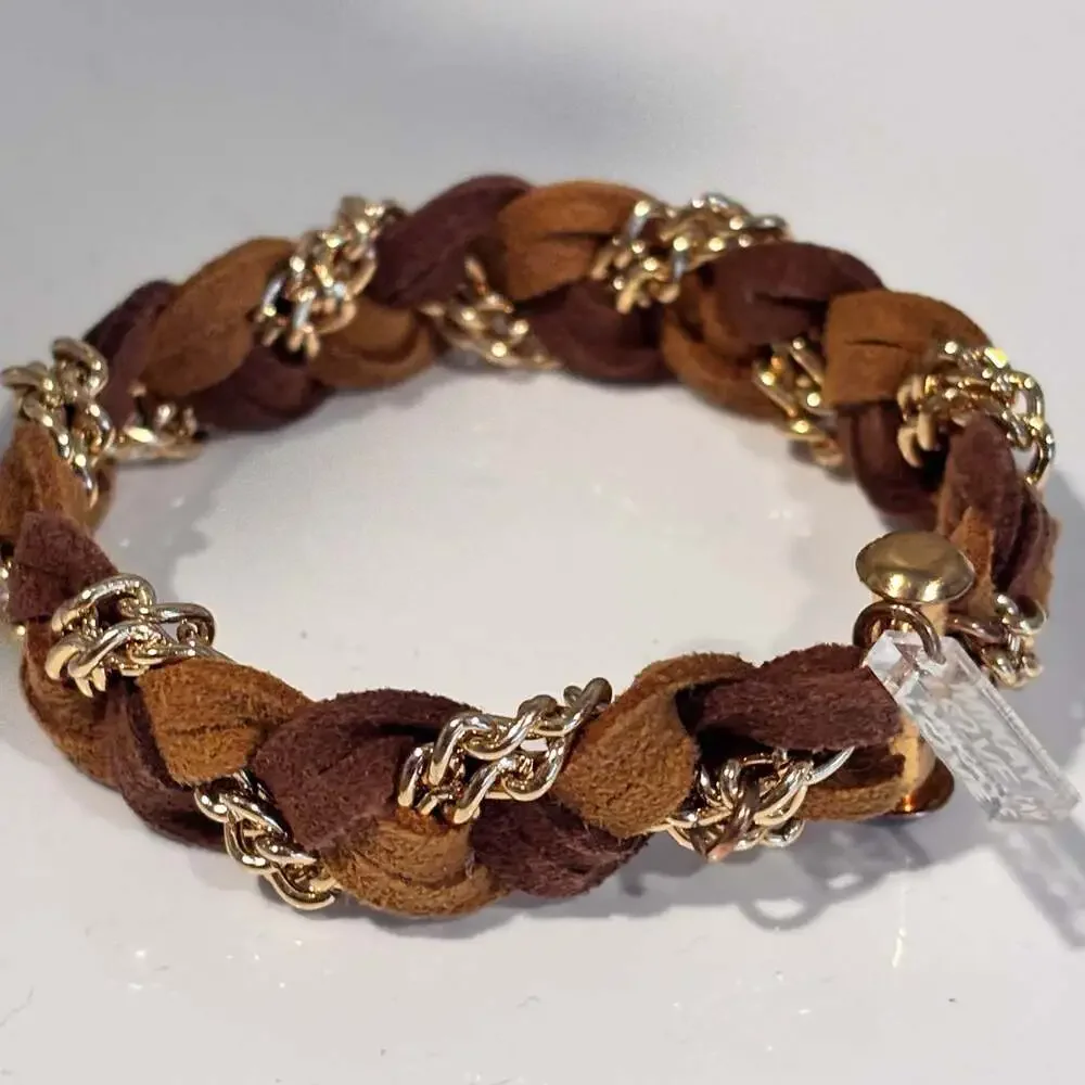 Braided Suede Bracelet with Gold Chain